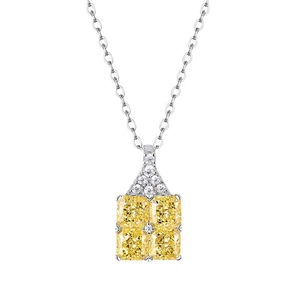 Collier en argent S925 avec pendentif étincelant orné de pierres jaunes carrées