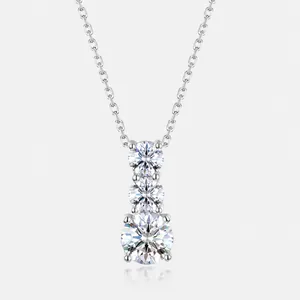 925 Sterlingsilber Moissanit Anhänger Für Damen Graduiertes Drei-Stein-Design Rundschliff Minimalistischer Schmuck Ohne Kette
