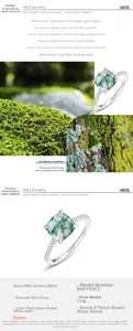 Detail of square moss agate ring in S925 silver with sparkling small side diamonds