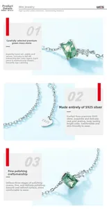 Detailed close-up of S925 silver chain with moss agate and heart-shaped logo tag