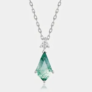 Vintage 925 Sterlingsilber Moosachat Anhänger Kette Drachenform Grüner Edelstein Strass Eingelegt Mode Damen Schmuck