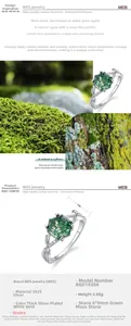 Macro detail of S925 silver ring featuring a hexagonal green moss agate stone