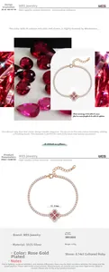 Dettaglio del bracciale a quadrifoglio in argento S925 con rubino sintetico da 0,14ct