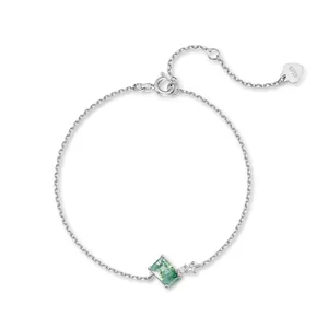 Natural Moss Agate Bracelet 925 Sterling Silver Geometric Green Gemstone Chain Bracelet For Women Fashion Jewelry Gift