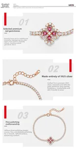 Dettaglio del bracciale in argento S925 con ciondolo a quadrifoglio e rubino sintetico