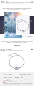 Detail of 15.5mm snowflake bracelet in S925 silver with sky blue cubic zirconia stones