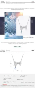 Detail showing S925 silver snowflake necklace dimensions with a sky blue topaz stone