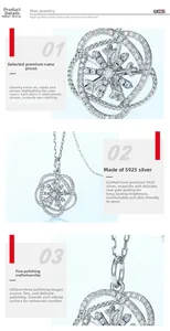 Détail macro du pendentif flocon en argent S925 avec serti pavé de pierres en zircon nano