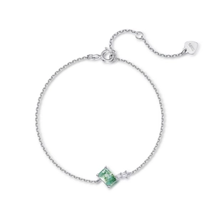 S925 silver bracelet featuring rectangle green moss agate and round cubic zirconia