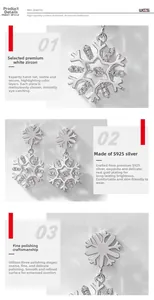 Detailed close-up of S925 sterling silver snowflake earrings with sparkling white zircons