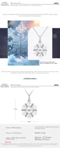 Detailed view of S925 silver snowflake pendant measuring 24mm by 16mm with white zircon