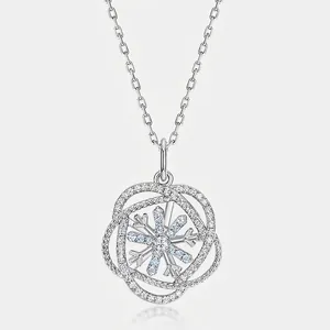 Collier Pendentif Flocon de Neige en Argent Sterling 925 Avec Zirconia Bleu Pendentif Cercle Entrelacé Cadeau de Noël Femme