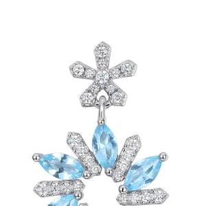 Elegant S925 silver snowflake earrings with blue marquise gemstones and zircon
