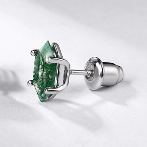 Geometrische Moosachat-Ohrringe aus S925 Sterling Silber mit modernem Hexagonschliff