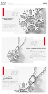 Detail of S925 sterling silver snowflake pendant with sparkling white cubic zirconia