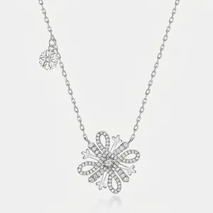 Élégant Collier Pendentif Flocon de Neige en Argent Sterling 925 pour Femme Chaîne de Clavicule en Zirconia Blanc Bijoux