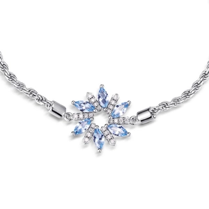 S925 silver snowflake bracelet with sky blue marquise gems and white zircons