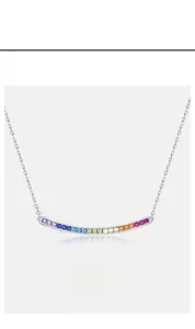 Macro shot of S925 silver necklace with rainbow gradient cubic zirconia pendant