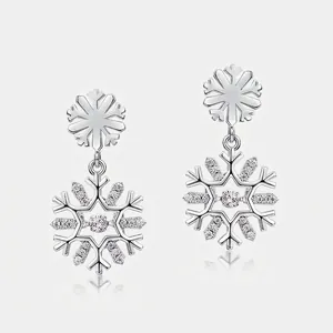 925 Sterling Silver Snowflake Stud Earrings With Sparkling White Zirconia Elegant Winter Jewelry For Women Wedding Party Gift
