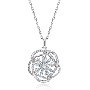 Pendentif flocon en argent S925 avec zircon bleu et cristaux sur chaîne en O