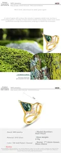 Details van de S925 zilveren ringenset met groene mosagaat en schitterende zirkonia