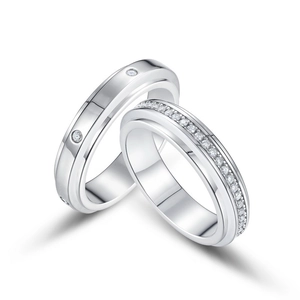 S925 sterling silver couple rings with moissanite, featuring classic minimalist design