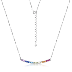 S925 sterling silver necklace featuring a vibrant rainbow cubic zirconia pendant on O-chain