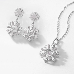 S925 Sterling Silver Snowflake Jewelry Set with Sparkling White Zircon Necklace and Earrings
