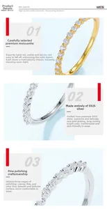 Dettaglio ravvicinato di pietre moissanite incastonate a mano su fascia in argento S925