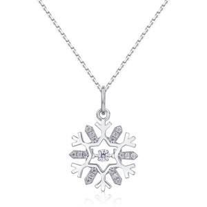 Sparkling S925 sterling silver snowflake pendant necklace with dancing stone and pavé zircons