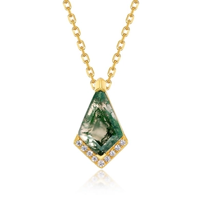 Collier en agate mousse en forme de cerf-volant avec accents en zircon pavé