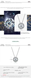 Detail van de S925 zilveren ketting met 1,75ct moissanite hanger en halo-zetting