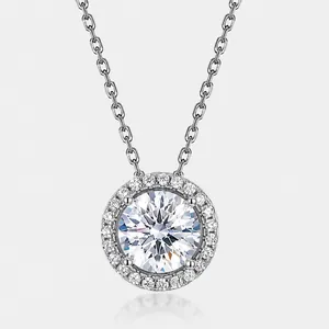 925 Sterling Zilver Moissaniet Hanger Zonder Ketting Voor Vrouwen Rond Briljant Geslepen Moissaniet Halo Solitaire Sieraden Met GRA Certificaat