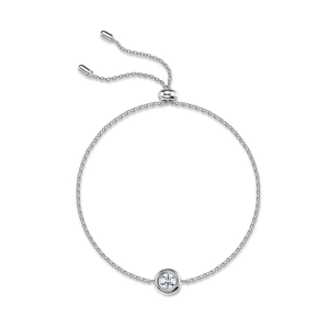 Bracciale in argento S925 con moissanite, chiusura regolabile e pietra rotonda lucida