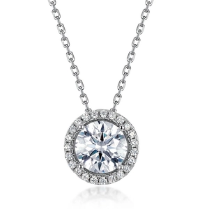 Klassieke S925 zilveren halo-ketting met ronde moissaniet hanger en pavé-zetting