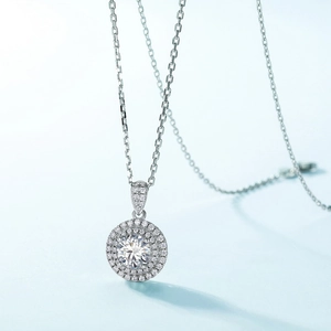 Colgante de Plata de Ley 925 Moissanita para Mujer Brillante Doble Halo Redondo Piedra Preciosa Joyería Colgante Solo Sin Cadena