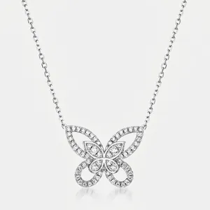925 Sterling Silver Butterfly Pendant Necklace Elegant Minimalist Inlaid Zirconia Clavicle Chain Jewelry For Women Gift