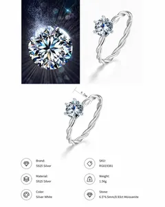 Macro detail of S925 silver vine ring featuring a 1ct moissanite brilliant cut stone