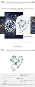 Detailed macro view of emerald cut 4.81ct moissanite ring with S925 silver parameters