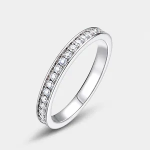 Anillo de Plata de Ley 925 con Moissanita para Mujer Minimalista Engaste Pavé Anillo de Banda Geométrico Joyería de Boda Regalo