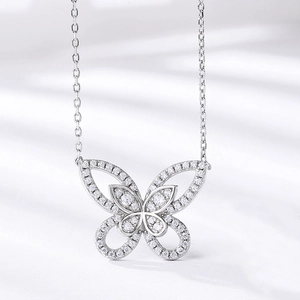 Exquisite S925 silver butterfly pendant necklace with pavé cubic zirconia diamonds