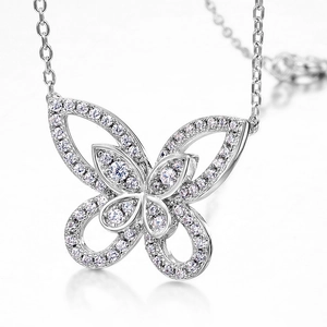 Exquisite S925 silver butterfly pendant necklace featuring micro-paved sparkling zircons