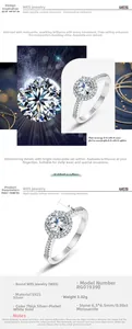 Detailed S925 silver ring specifications showing 0.98ct moissanite size and dimensions