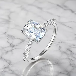 Bague en Moissanite Taille Carrée Argent Sterling 925 Bague de Fiançailles pour Femme Moissanite Couleur D avec Certificat GRA