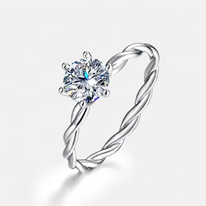 S925 Sterling Silver Moissanite Engagement Ring For Women Round Brilliant Cut Six Prong Vine Twist Band Jewelry With Certificate