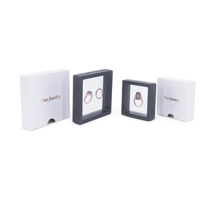 White drawer-style PE film jewelry box set with gold Fine Jewelry logo for rings and necklaces