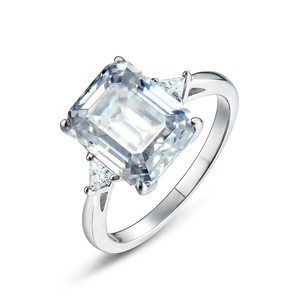 Elegant S925 silver ring with emerald cut center stone and triangle side gems