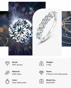 Detalle de la banda de plata S925 con sello S925 y piedras de moissanita de 1,53 ct