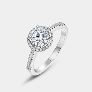 Moissanite Ring For Women 925 Sterling Silver Halo Round Brilliant Cut VVS Clarity Wedding Engagement Promise Jewelry Gift