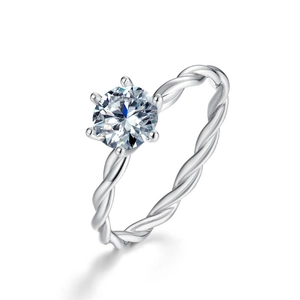 S925 sterling silver 1ct moissanite ring with vine twist band and 6-prong setting